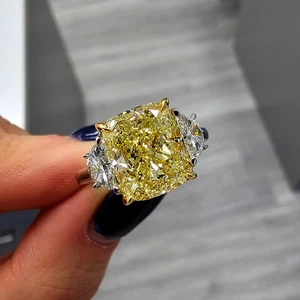 950 Platinum Cushion Cut Diamond Ring 3.50 Ct IGI Lab Grown Fancy Vivid Yellow - Picture 1 of 13