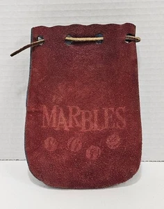Vtg Leather Marble Bag Pouch Red & Blue With Leather Drawstring - Picture 1 of 6