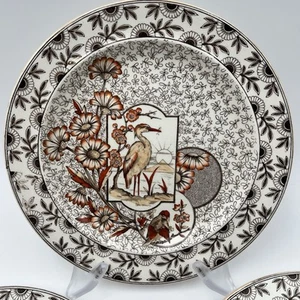 HTF RIDGWAY Aesthetic Heron Bird 10.25" Plate Brown + Orange Transferware - Picture 1 of 10