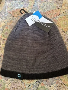 Cold Front CF Mens Reversible Double Layered Knit Beanie Black/Grey New One Size - Picture 1 of 5