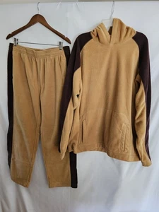 Vtg Foot Locker Men's Fleece Tracksuit Set XXL Hoodie Top & XL Pants Brown Tan - Picture 1 of 7
