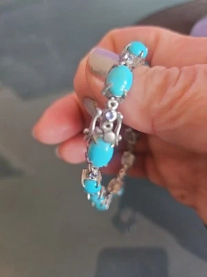 Pulsera UTC QVC Kingman Turquesa y Tanzanita PLATA TENIS 925 7" Foto 1 de 4