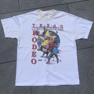 90’s Texas Rodeo Stockyards Single Stitch T-shirt XL Hanes Tag Faded Vintage - Picture 1 of 7