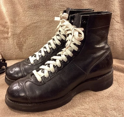 Botas de fútbol de fútbol de cuero negras Spot Bilt de colección raras de los años 40-50 talla 8 E Foto 1 de 4