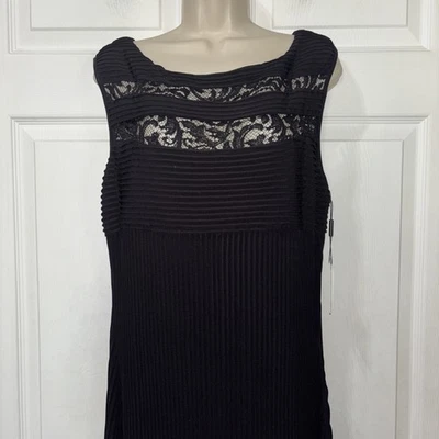 NWT Calvin Klein Black Maxi Formal Dress Sz 12 Sleeveless Sheer Lace Ribbed - Image 1 of 4