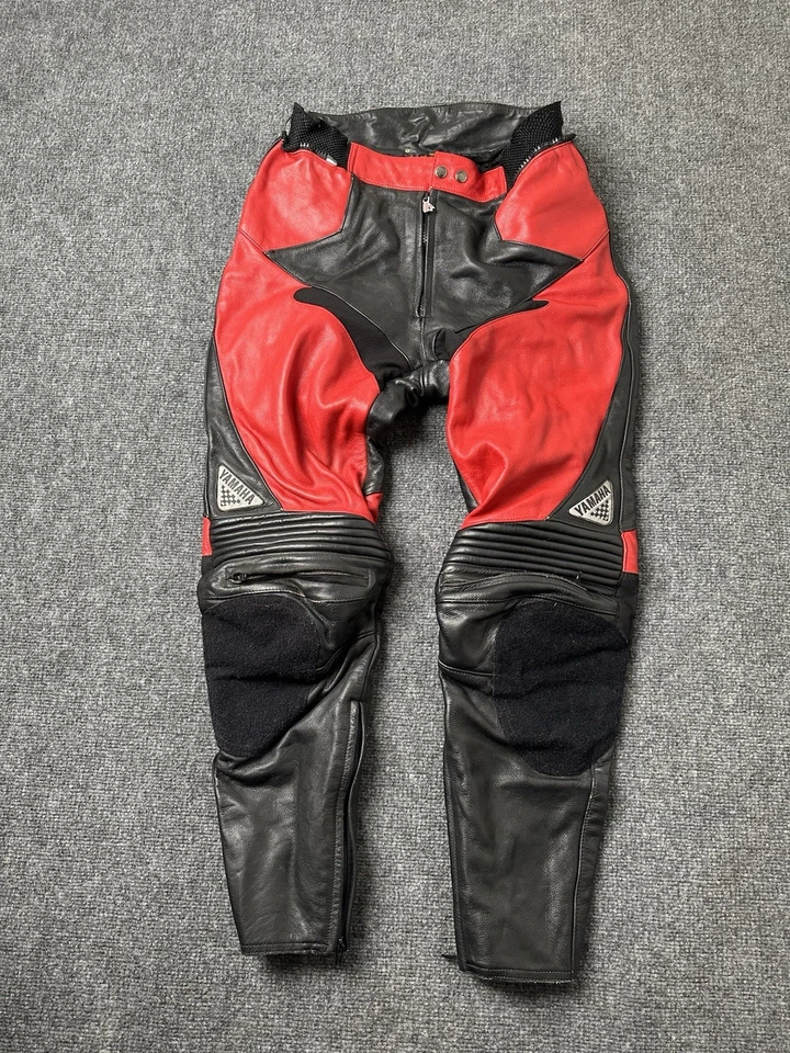 Pantalones Hombre Yamaha Cuero Negro Rojo Motocicleta Carreras Protector, Talla 32 Foto 1 de 4