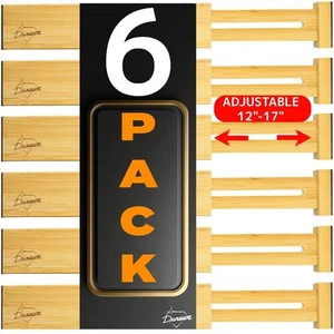 Bamboo Drawer Dividers Organizers 6-pack (12"-17") Adjustable Spring Loaded - Picture 1 of 9