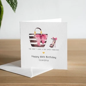 Personalised 90th Birthday Card Granny Handmade 90th Birthday Gift Handbag Shoe - Picture 1 of 2