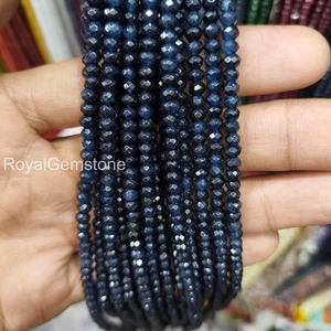 AAA Quality 925 Silver Blue Sapphire Beads Necklace, Faceted Roundel beads 4mm - Picture 1 of 2