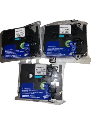 3PC Brother P-Touch Laminated White 12mm x 0.47". 1/2" . Sealed. Labelife 1pc