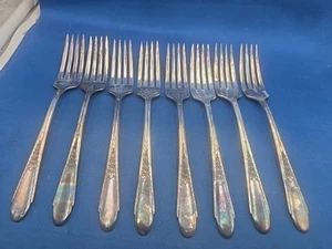 Lot of 8 Rogers/International GARDENIA Silverplate Dinner Forks 7 1/2" - Picture 1 of 7