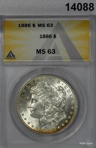 1886 MORGAN SILVER DOLLAR GOLDEN OBVERSE CRESCENT! ANACS CERTIFIED MS63! #14088 - Picture 1 of 3