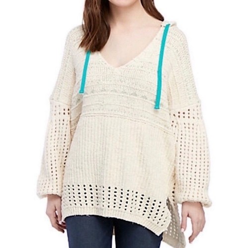 OFF WHITE Maglione con cappuccio all'uncinetto oversize Free People One That I Want crema taglia M