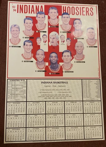VINTAGE 93 - 94 Indiana University Hoosiers Basketball Schedule Poster BIG 10 Cover