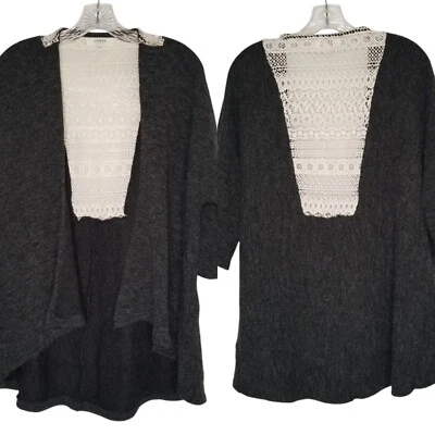 Umgee Womens Open Front Cardigan Black  Sz S/M Crochet Lace Back Boho Festival  - Image 1 of 4