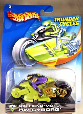 2003 Hot Wheels Thunder Cycles CAFFIEND MOTO HW Cyborg Greem-Gold w/Black Spoke - Image 1 of 4