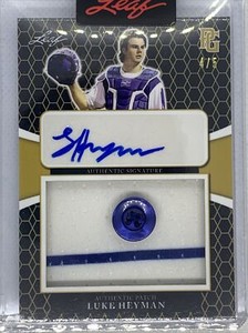 2021 LEAF PERFECT GAME YELLOW LUKE HEYMAN BUTTON PATCH AUTO # 4/5