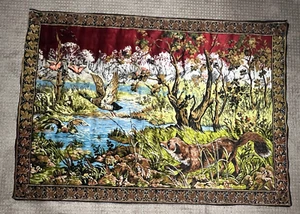 Tapiz italiano vintage colgante de pared escena de caza perro patos arte forestal 68 X 48 - Imagen 1 de 8