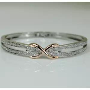 White Gold Finish Created Diamond Rose Gold Infinity Sign Bracelet With Gift Box - Picture 1 of 6