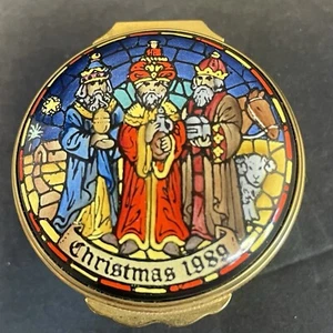 Halcyon Days Smalti Trinket Box Natale 1989 Tre Re Saggi Vintage - Foto 1 di 17
