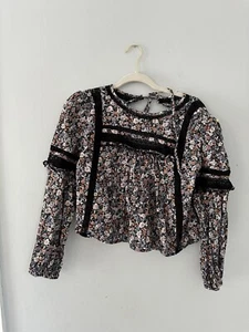 American Eagle Women Long Sleeve Blouse Top Shirt Size Medium Floral - Picture 1 of 8