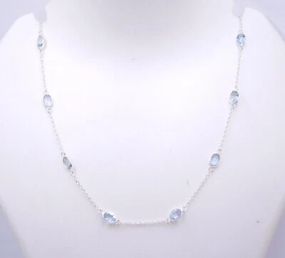 5.2 GM 925 Argento Sterling Natrual Topazio Blu Gemma Ghiera Collana Misura 47cm - Immagine 1 di 4