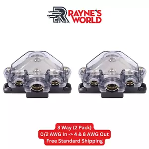 2 PACK 3 Way Distribution Block 0-4 AWG In, 4-10 AWG Out for Power or Ground - Picture 1 of 4