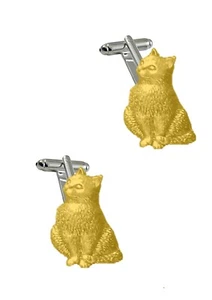 A15 Sitting Cat Fine English chrome gold plated Pewter Cufflinks gift suit - Picture 1 of 1
