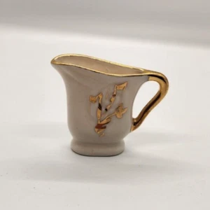 Vintage Miniature Porcelain Pitcher - White with Gold Highlights 2" - Picture 1 of 8