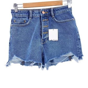Zara High Waist Distressed Jeansshorts Gr. 2 Neu mit Etikett Knopfleiste - Bild 1 von 12