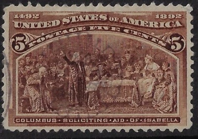 1893 Columbian 5 cents, Scott 234 chocolate w/violet Japanumbrella cxl (a3626 - Image 1 of 3