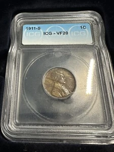 1911 S Lincoln Cent, ICG VF20 - Picture 1 of 2