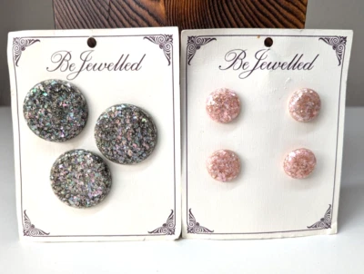 LOT Vintage Lucite Plastic Buttons With Confetti Flakes Glitter Gray & Pink 50s - Image 1 of 4