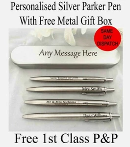 PERSONALISED ENGRAVED PARKER SILVER BALL POINT PEN - Picture 1 of 11
