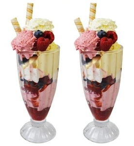 Knickerbocker Glory Glasses Sundae Dessert Pack of 2 Milkshake Ice Cream Soda - Picture 1 of 2