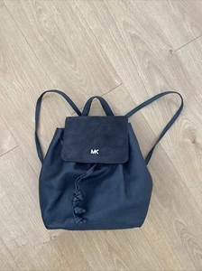Michael Kors Soft Black Leather Drawstring Backpack With Suede Flap Over - Picture 1 of 24
