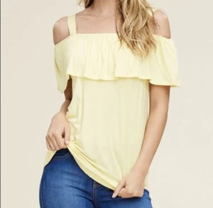 Bom Bom Yellow Spaghetti Strap Off Shoulder Top Summer Casual Shirt Large - Picture 1 of 4