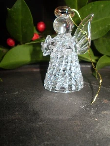DÄNISCHE WEIHNACHTEN KRISTALL GLAS HÄNGENDE ENGEL ORNAMENT MIT HEILIGENSCHEIN UND HALTENDEN STERN - Bild 1 von 2