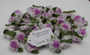 VINTAGE 60pcs LOT PURPLE CRAFT FABRIC RIBBON ROSES  NEVER USED  LOT B - Picture 1 of 2