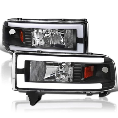 Fits Black 1994-2001 Dodge Ram 1500 2500 3500 Led Tube Headlights Left+Right - Image 1 of 4