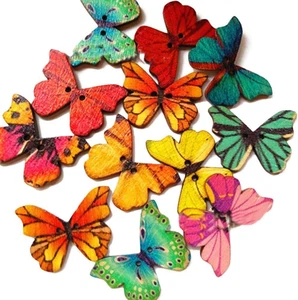 50 X Wooden Buttons 2 Hole Wooden Buttons Butterflies Shape, Sewing for DIY Craf - Picture 1 of 2