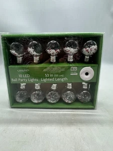 Ferienhaus 10 LED Kugel Party Lichter warmweiß klar Draht Innen Batterie 53" - Bild 1 von 7