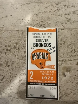 Ticket Stub DENVER BRONCOS At CINCINNATI BENGALS 10-8-1972 Riverfront Stadium - Image 1 of 4