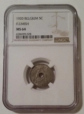 Bélgica 1920 5 céntimos leyenda flamenca MS64 NGC Foto 1 de 4