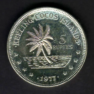 Cocos Keeling Islands. 1977 5 Rupees.. UNC/BU - Full Lustre - Bild 1 von 2