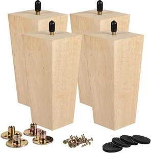 5 inch Wooden Furniture Legs, La Vane Set of 4 Solid Wood Square Unfinished - Picture 1 of 7