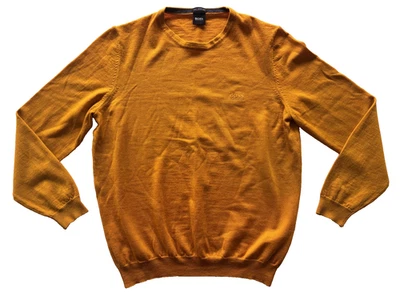 Hugo Boss Finest Italian Yarn Mens Jumper Sweater XL 100% Virgin Wool Mustard - Image 1 of 4