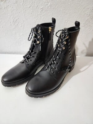 Kate Spade Raquelle Black Leather Combat Zip-Up Lace Up Fur Boots Women's 8.5  - Image 1 of 4