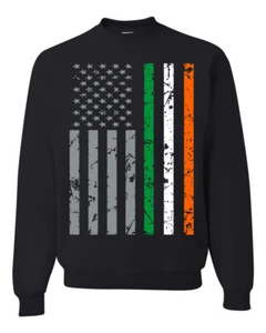Suéter gráfico unisex cuello redondo con bandera de San Patricio con bandera de Irlanda American Heritage EE. UU. - Imagen 1 de 4