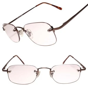 Modern Rimless Spring Hinge Temple Brown Rectangle 2.25 Reading Glasses Reader - Bild 1 von 3